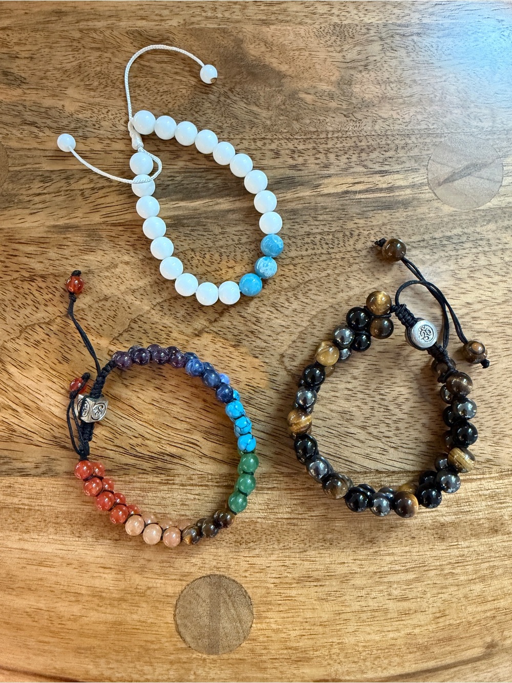 Beaded Chakra Bracelet Set with White and Tiger Eye Styles